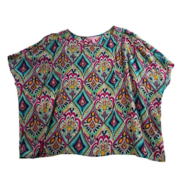 Lilly Pulitzer L Large Silk Trace Top Crown Jewels Cold Shoulder 42783 Classic - Picture 2 of 14